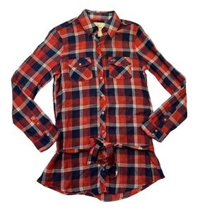 Hollister‎ Women's Long Sleeve Button Up Plaid Tunic Belt Pockets Y2K Sz M NWT